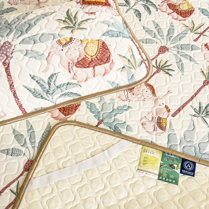 91家纺网 家纺一手货源 找家纺 氧家 2024新款0.5加厚凉感丝乳胶凉席三件套 雨林大象