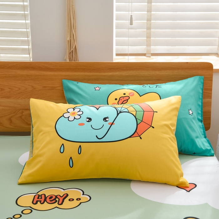 91家纺网 家纺一手货源 找家纺 沐白家居 2024新款纯棉喷气133*72二次元大版印花单床笠 趣味