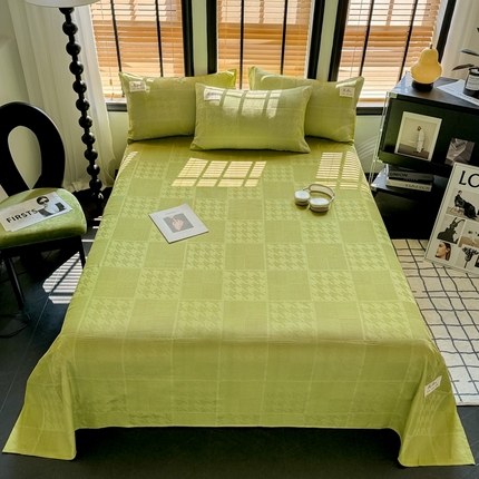 91家纺网 家纺一手货源 找家纺 眠博士 2024新款全棉简约华夫格纯色单床单 床单-方格绿