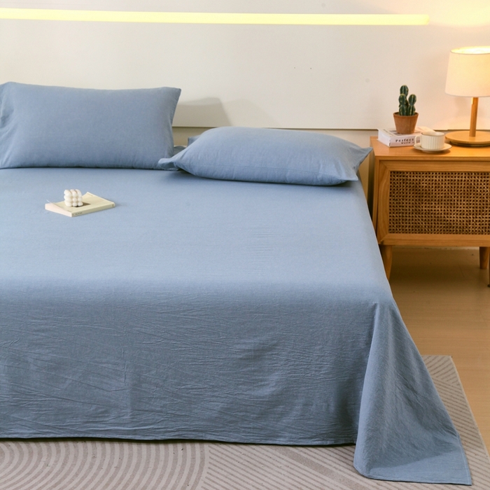 91家纺网 家纺一手货源 找家纺 一禾2024新款A类亲肤舒适全棉色织单品系列-单床单 天空蓝