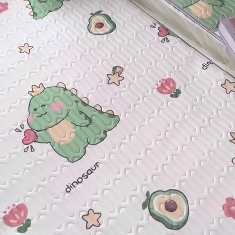 91家纺网 家纺一手货源 找家纺 小虾米 2024新款上下床乳胶凉席床笠款印花凉席三件套 趣味恐龙