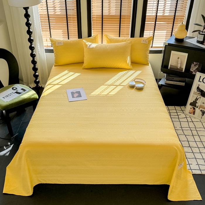 91家纺网 家纺一手货源 找家纺 眠博士 2024新款全棉简约华夫格纯色单床单 床单-麦穗黄