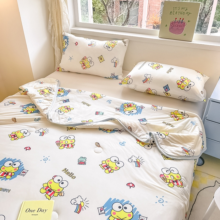 91家纺网 家纺一手货源 找家纺 金爱家 2024新款A类三丽鸥正版授权高品质牛奶丝软糯针织棉夏被系列 针织棉三丽鸥-彩虹大眼蛙