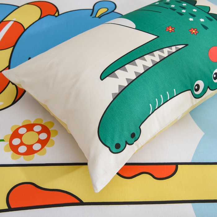 91家纺网 家纺一手货源 找家纺 沐白家居 2024新款纯棉喷气133*72二次元大版印花单床笠 动物城