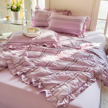 91家纺网 家纺一手货源 找家纺 （总）一比一家纺 2024新款韩版条纹泡泡纱夏被四件套