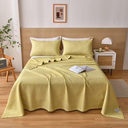 91家纺网 家纺一手货源 找家纺 有货 2024新款莱塞尔星星纱洗床盖四件套 星星-黄