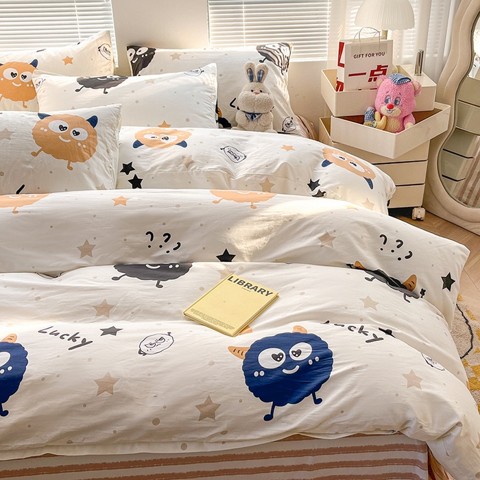 91家纺网 家纺一手货源 找家纺 2024新款全棉印花四件套 毛球怪