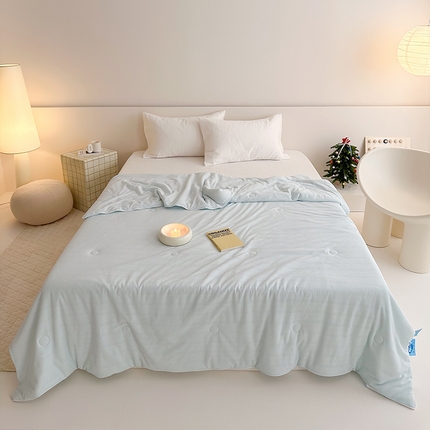 珺柔 2024新款 华夫格针织夏凉被夏被空调被 华夫格浅蓝