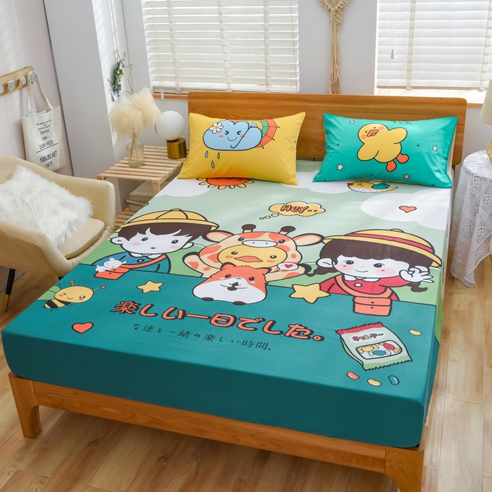 91家纺网 家纺一手货源 找家纺 沐白家居 2024新款纯棉喷气133*72二次元大版印花单床笠 趣味