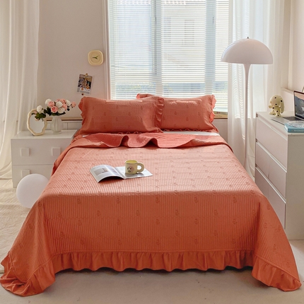 91家纺网 家纺一手货源 找家纺 胜权家纺 2024新款A类60S天丝夹棉绣花床盖三件套 静待花开--香橙橘