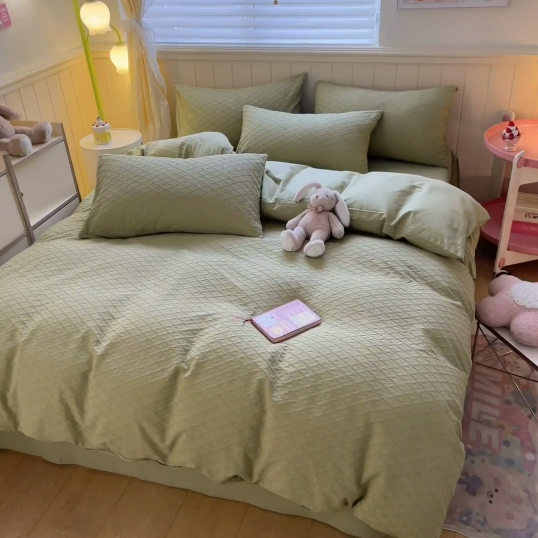 91家纺网 家纺一手货源 找家纺 （总）琪格格纺织 2023新款全棉泡泡纱小提花四件套