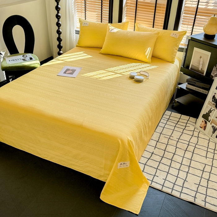 91家纺网 家纺一手货源 找家纺 眠博士 2024新款全棉简约华夫格纯色单床单 床单-麦穗黄