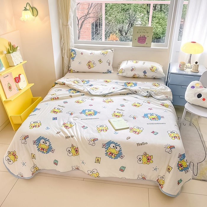 91家纺网 家纺一手货源 找家纺 桃子家居 2024新款A类三丽鸥正版授权高品质牛奶丝软糯针织棉夏被系列 针织棉三丽鸥-彩虹大眼蛙