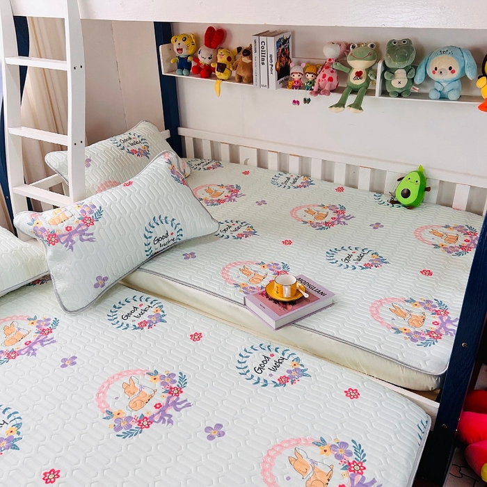 91家纺网 家纺一手货源 找家纺 小虾米 2024新款上下床乳胶凉席床笠款印花凉席三件套 麋鹿