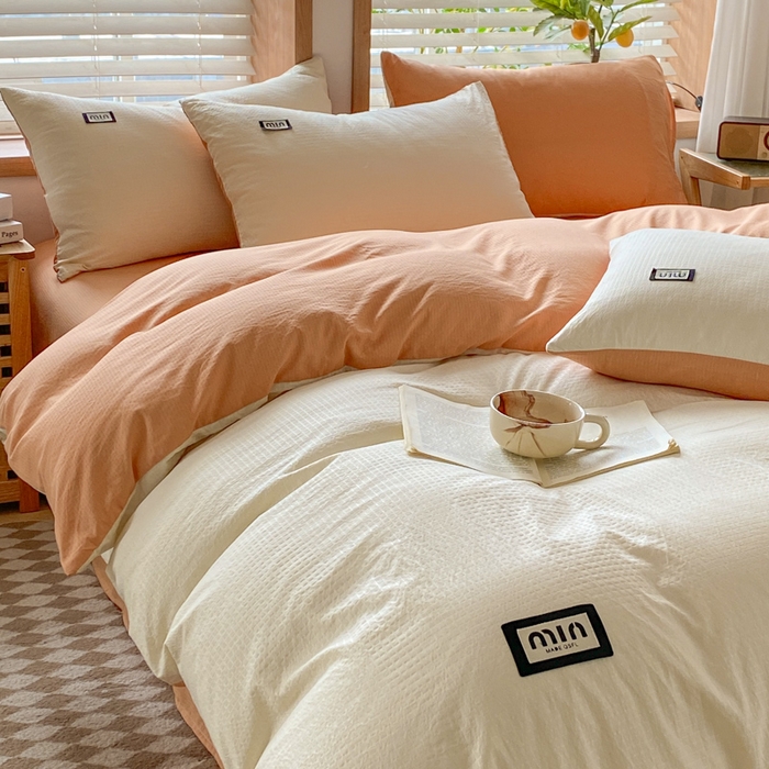 91家纺网 家纺一手货源 找家纺 梦之岛 2024miu贴标水洗磨毛华夫格四件套 miumiu -白橘