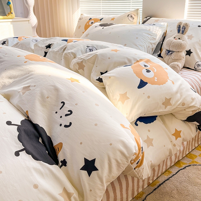 91家纺网 家纺一手货源 找家纺 2024新款全棉印花四件套 毛球怪