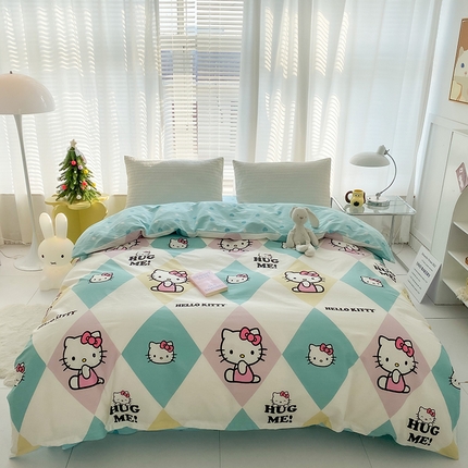 91家纺网 家纺一手货源 找家纺 （总）富馨莱 2024新款正版授权KT全棉印花四件套 学生床三件套