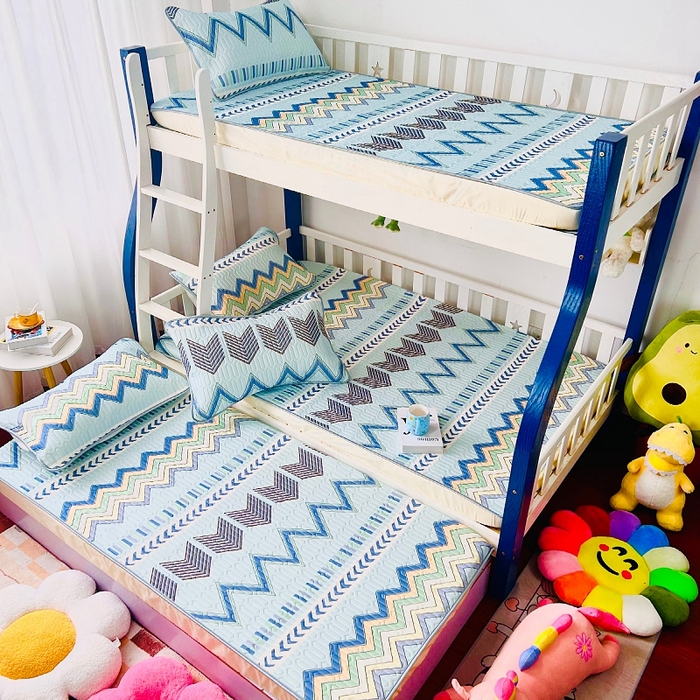 91家纺网 家纺一手货源 找家纺 小虾米 2024新款上下床乳胶凉席床笠款印花凉席三件套 灵动