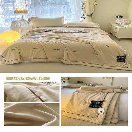 被靠被2024新款锦丝缎空调夏被-山茶花 岚烟黄