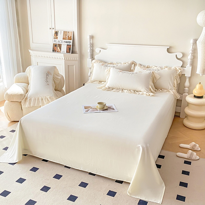 91家纺网 家纺一手货源 找家纺 富盛 2024新款水洗亲肤棉立体刺绣四件套公主风四件套-蝴蝶系列 蝴蝶-白