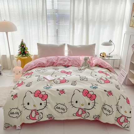 91家纺网 家纺一手货源 找家纺 （总）富馨莱 2024新款正版授权KT全棉印花四件套 学生床三件套