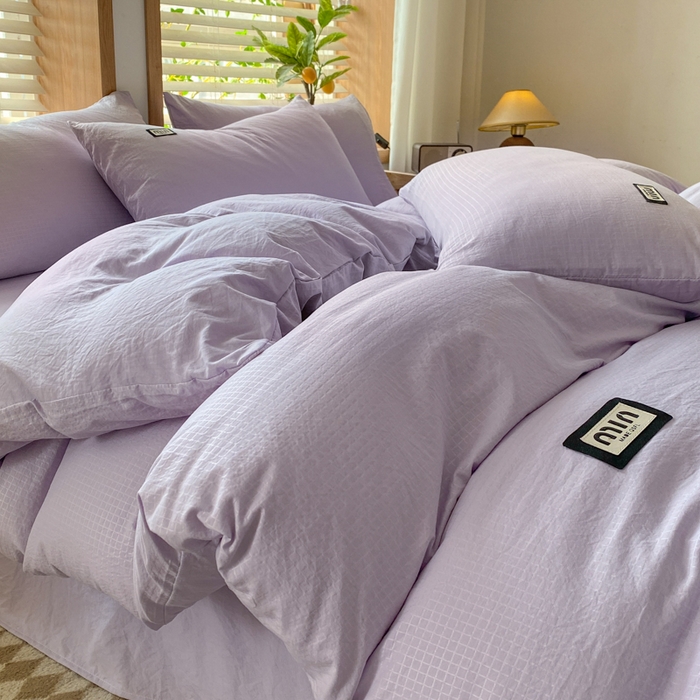 91家纺网 家纺一手货源 找家纺 梦之岛 2024miu贴标水洗磨毛华夫格四件套 miumiu -紫