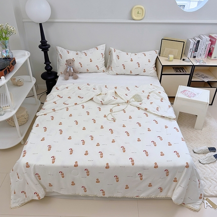 塔塔 云朵皱皱棉小花边夏被 可爱熊仔