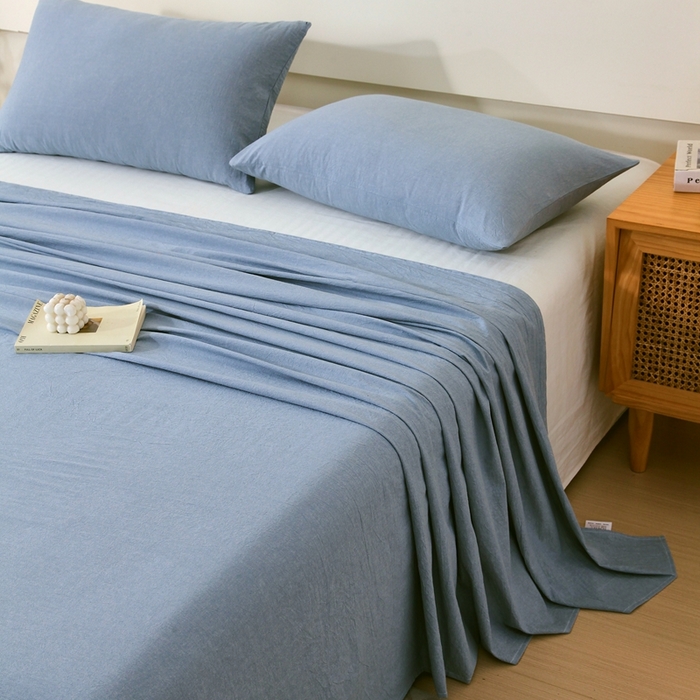 91家纺网 家纺一手货源 找家纺 一禾2024新款A类亲肤舒适全棉色织单品系列-单床单 天空蓝