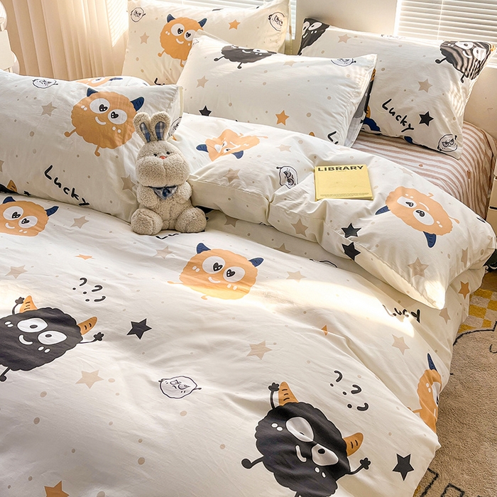 91家纺网 家纺一手货源 找家纺 2024新款全棉印花四件套 毛球怪