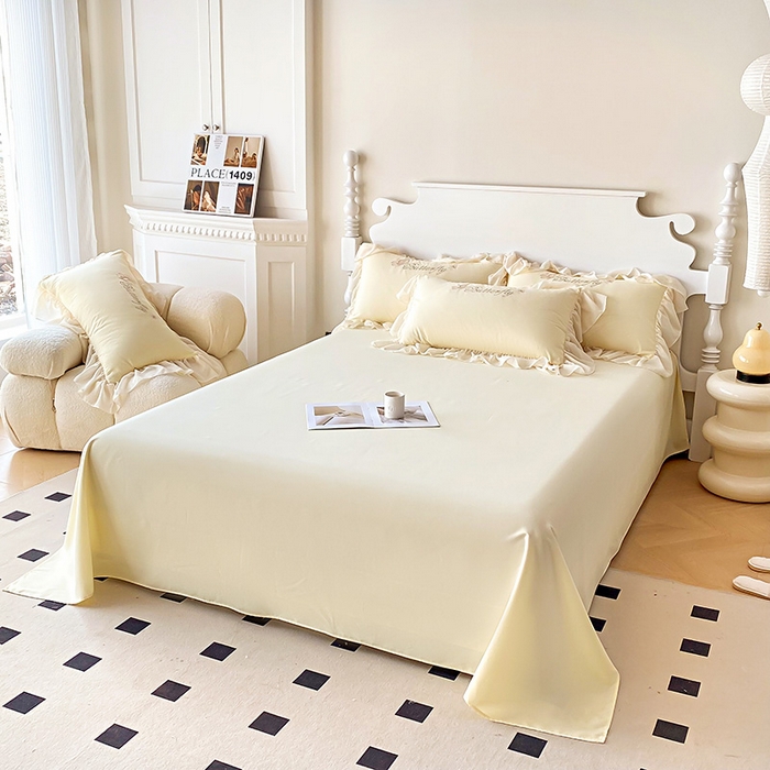 91家纺网 家纺一手货源 找家纺 富盛 2024新款水洗亲肤棉立体刺绣四件套公主风四件套-蝴蝶系列 蝴蝶-黄