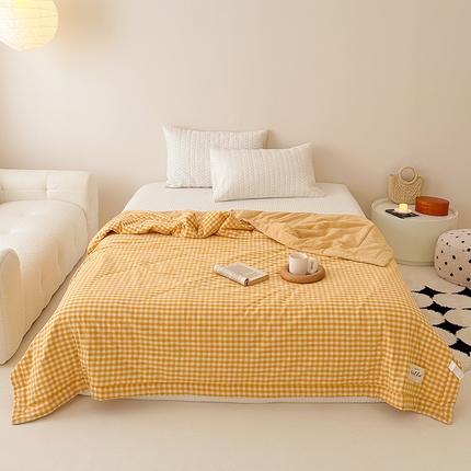 珺柔 2024新款 水洗棉全棉色织提花夏凉被夏被空调被 黄格