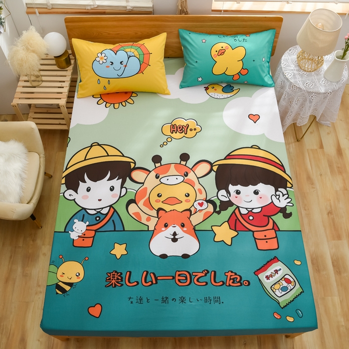 91家纺网 家纺一手货源 找家纺 沐白家居 2024新款纯棉喷气133*72二次元大版印花单床笠 趣味