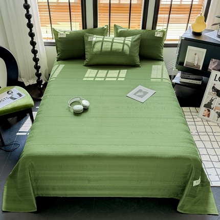 91家纺网 家纺一手货源 找家纺 眠博士 2024新款全棉简约华夫格纯色单床单 床单-麦穗军绿