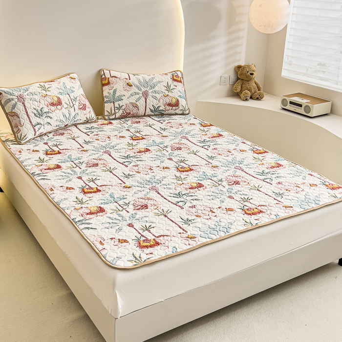 91家纺网 家纺一手货源 找家纺 氧家 2024新款0.5加厚凉感丝乳胶凉席三件套 雨林大象