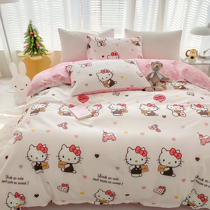 91家纺网 家纺一手货源 找家纺 （总）富馨莱 2024新款正版授权KT全棉印花四件套 学生床三件套