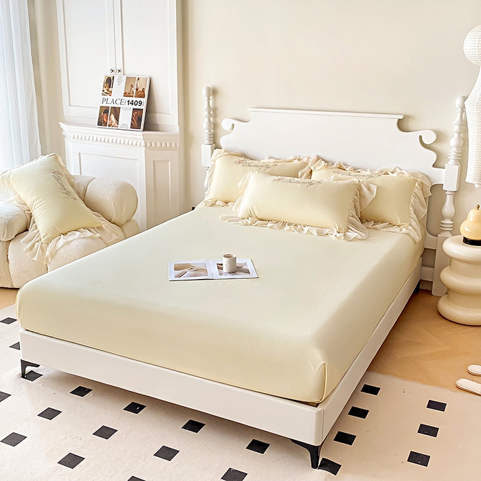 91家纺网 家纺一手货源 找家纺 富盛 2024新款水洗亲肤棉立体刺绣四件套公主风四件套-蝴蝶系列 蝴蝶-黄