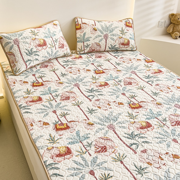 91家纺网 家纺一手货源 找家纺 氧家 2024新款0.5加厚凉感丝乳胶凉席三件套 雨林大象