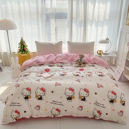 91家纺网 家纺一手货源 找家纺 （总）富馨莱 2024新款正版授权KT全棉印花四件套 学生床三件套