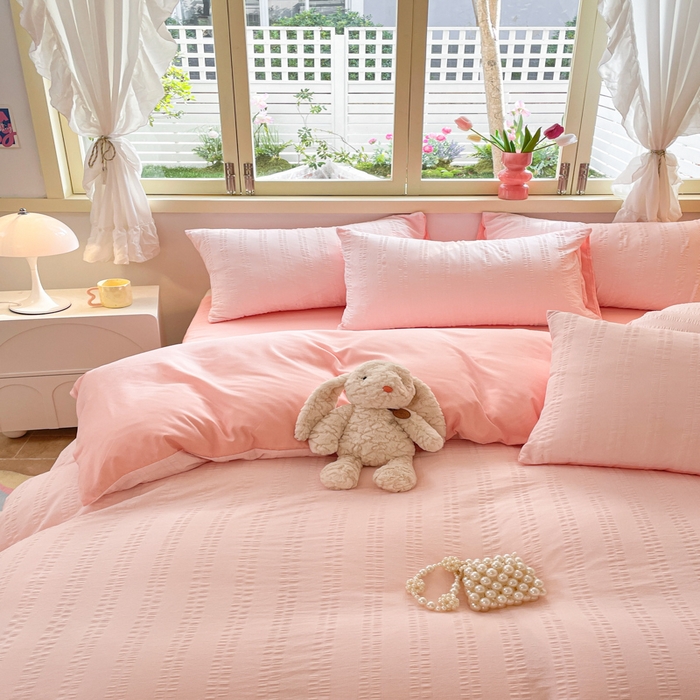 91家纺网 家纺一手货源 找家纺 （总）梦之岛 2024新款小清新泡泡纱安妮系列水洗磨毛四件套