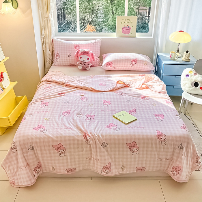 91家纺网 家纺一手货源 找家纺 桃子家居 2024新款A类三丽鸥正版授权高品质牛奶丝软糯针织棉夏被系列 针织棉三丽鸥-粉粉美乐蒂