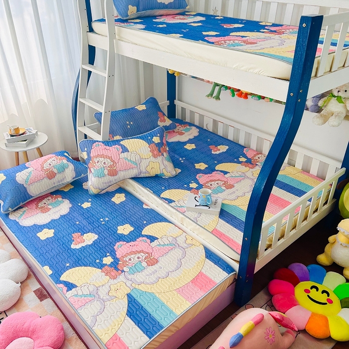 91家纺网 家纺一手货源 找家纺 小虾米 2024新款上下床乳胶凉席床笠款印花凉席三件套 星空女孩