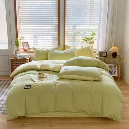 91家纺网 家纺一手货源 找家纺 梦之岛 2024miu贴标水洗磨毛华夫格四件套 miumiu -黄绿