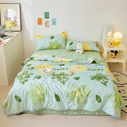 91家纺网 家纺一手货源 找家纺 卡斯诺家纺馆 2025新款芦荟棉亲肤印花夏被（下载包包含买家秀） 绿意