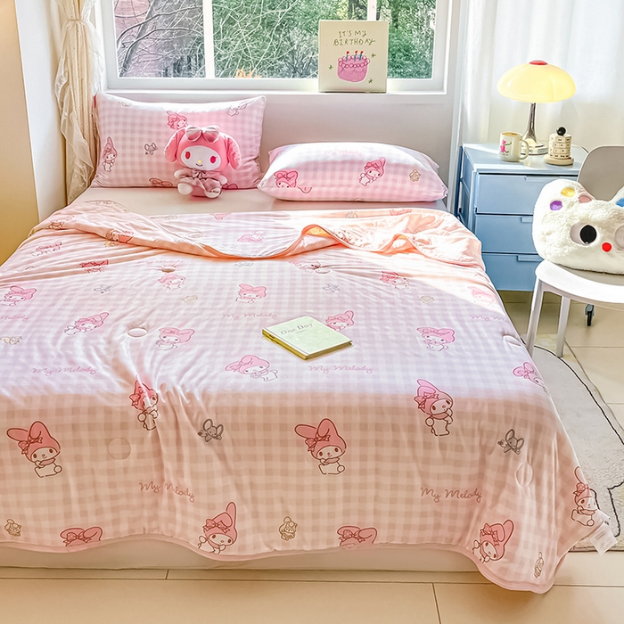 91家纺网 家纺一手货源 找家纺 桃子家居 2024新款A类三丽鸥正版授权高品质牛奶丝软糯针织棉夏被系列 针织棉三丽鸥-粉粉美乐蒂