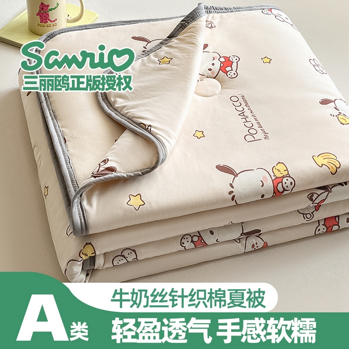 91家纺网 家纺一手货源 找家纺 桃子家居 2024新款A类三丽鸥正版授权高品质牛奶丝软糯针织棉夏被系列 针织棉三丽鸥-小鸡帕恰狗