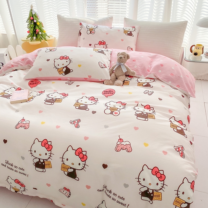 91家纺网 家纺一手货源 找家纺 （总）富馨莱 2024新款正版授权KT全棉印花四件套 学生床三件套