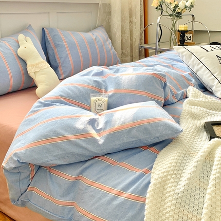 莱茵家居 2024新款色织水洗棉小小系列四件套靛小蓝