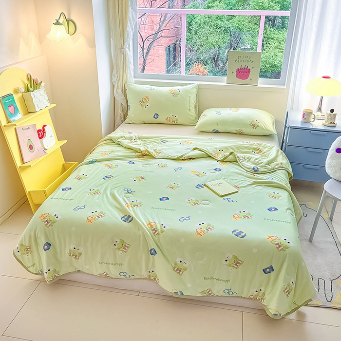 91家纺网 家纺一手货源 找家纺 金爱家 2024新款A类三丽鸥正版授权高品质牛奶丝软糯针织棉夏被系列 针织棉三丽鸥-萌萌大眼蛙