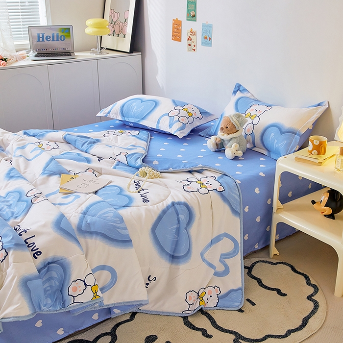 91家纺网 家纺一手货源 找家纺 卡斯诺家纺馆 2025新款芦荟棉亲肤印花夏被 （下载包包含买家秀）爱心熊