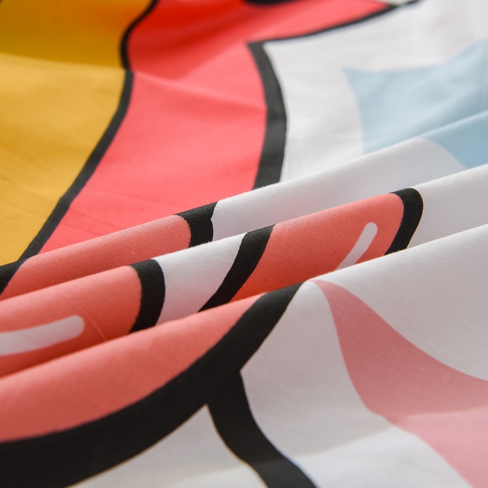 91家纺网 家纺一手货源 找家纺 沐白家居 2024新款纯棉喷气133*72二次元大版印花单床笠 彩虹喵喵